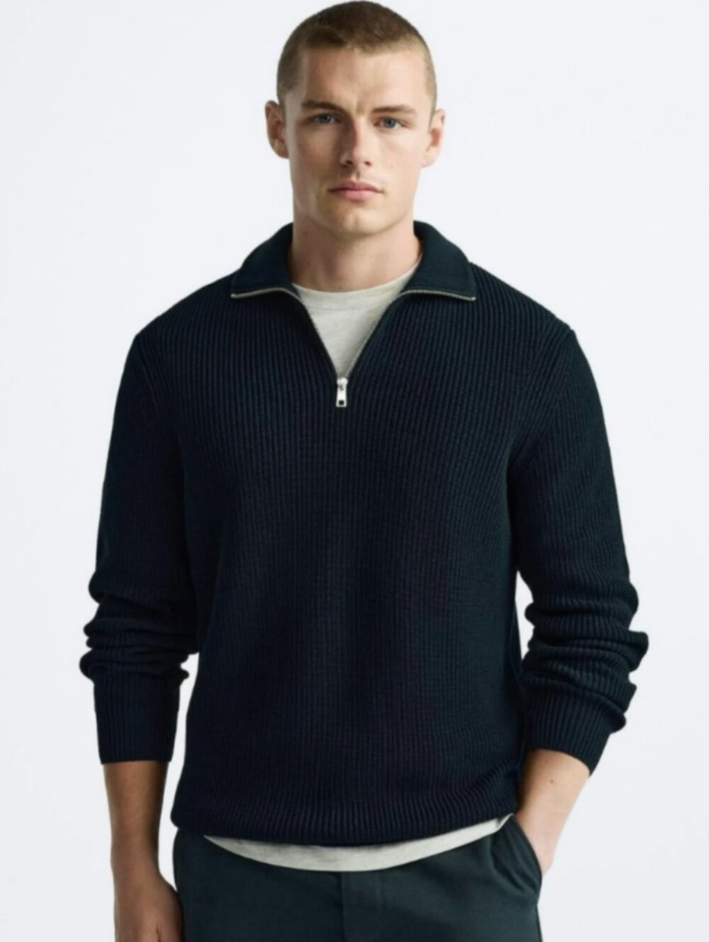 Like New! Zara 1/4 Zip Ribbed Knit Sweater